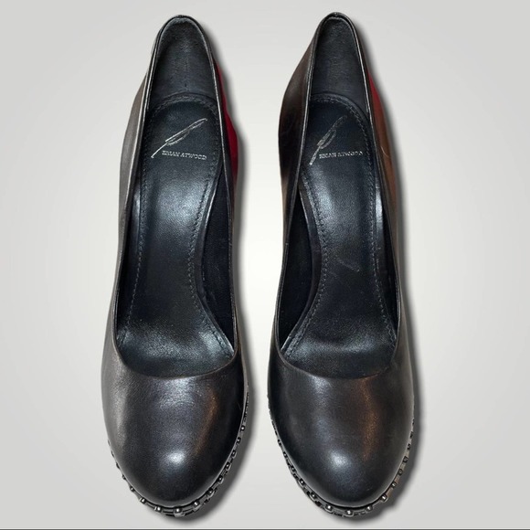 BRIAN ATWOOD EDGY SEXY BISHING PLATFORM LEATHER STUDDED HEELS PUMPS BLACK - 8.5 - Picture 2 of 8